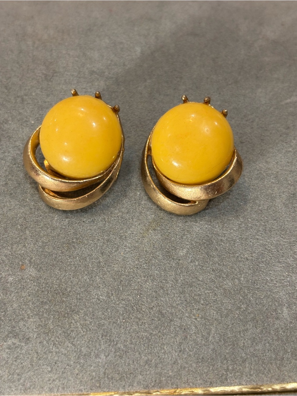 Vintage Yellow Earrings with Gold
